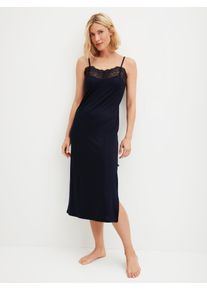 Nachthemd Calida "Elegant Dreams", Damen, Gr. M (44/46), N-Gr, schwarz lapis blau, Single Jersey, Obermaterial: 95% Modal (TENCEL&trade;), 5% Elasthan, comfort fit ca. Mitte Wade, V-Ausschnitt, Kleider Nachthemd, Spaghetti-Tr&auml;ger, weich, Single Jersey Qualit&auml;t, elegant