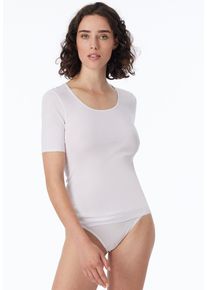 Kurzarmshirt Schiesser "Luxury", Damen, Gr. 40, wei&szlig;, Feinripp, Obermaterial: 100% Baumwolle, normal h&uuml;ftbedeckend, tiefer Rundhals, Shirts Kurzarmshirt, Rundhals-Ausschnitt, 1/2-Arm, Baumwolle, ohne st&ouml;rende Seitenn&auml;hte