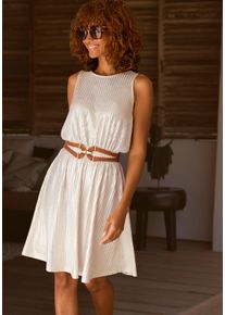 Sommerkleid Lascana, Damen, Gr. 40, N-Gr, gold (beige, goldfarben), Cr&ecirc;pe, Obermaterial: 95% Polyester, 5% Elasthan, metallisierte Fasern, figurumspielend knieumspielend, Rundhals, Kleider Sommerkleid, mit Glitzerf&auml;den im Material, Partykleid, leicht transparent, Topseller