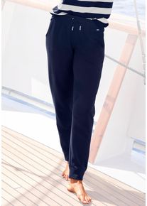 H.I.S. Relaxhose H.I.S, Damen, Gr. 44/46, N-Gr, blau (marine), Interlock, Obermaterial: 60% Baumwolle, 40% Polyester, unifarben, Basic, bequem lang, Hosen Relaxhose, im maritimen Stil, Loungeanzug, Topseller