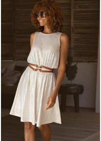 Sommerkleid Lascana, Damen, Gr. 46, N-Gr, gold (beige, goldfarben), Cr&ecirc;pe, Obermaterial: 95% Polyester, 5% Elasthan, metallisierte Fasern, figurumspielend knieumspielend, Rundhals, Kleider Sommerkleid, mit Glitzerf&auml;den im Material, Partykleid, leicht transparent, Topseller