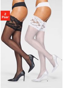 Halterlose Feinstr&uuml;mpfe Vivance, Damen, Gr. 1 (36/38), schwarz-wei&szlig; (schwarz, wei&szlig;), Obermaterial: 85% Polyamid, 15% Elasthan, unifarben, normal, Socken Halterlose Feinstr&uuml;mpfe, mit breitem Spitzenband, Topseller