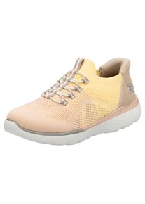 Slip-On Sneaker RIEKER SPORT "Ready2GO", Damen, Gr. 37, bunt (ros&eacute;, gelb), Lederimitat, Textil, Schuhe Slip-On Sneaker, Halbschuh, Freizeitschuh, Slipper mit MemoSoft-Innensohle