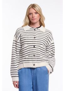 Rino & Pelle Strickjacke RINO & PELLE "BUBBLY", Damen, Gr. XXL (44), schwarz, wei&szlig; striped, Web, Obermaterial: 47% Polyamid, 28% Viskose, 25% Polyester, normal h&uuml;ftbedeckend, Rundhals, Strickjacken Strickjacke, mit flauschiger Optik