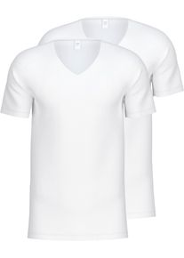Kurzarmshirt Calida "Natural Benefit", Herren, Gr. S (46/48), wei&szlig;, Single Jersey, Obermaterial: 94% Baumwolle, 6% Elasthan, unifarben, eng h&uuml;ftbedeckend, V-Ausschnitt, Shirts Kurzarmshirt, V-Ausschnitt, feiner Single Jersey, elastisch