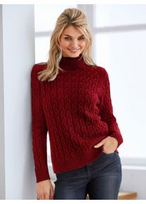 Rollkragenpullover Heine "Rollkragen-Pullover", Damen, Gr. 48, rot (dunkelrot), 60% Viskose, 40% Baumwolle, unifarben, Pullover Rollkragenpullover