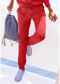 H.I.S. Relaxhose H.I.S, Damen, Gr. 44/46, N-Gr, rot, Interlock, Obermaterial: 60% Baumwolle, 40% Polyester, unifarben, Basic, bequem lang, Hosen Relaxhose, im maritimen Stil, Loungeanzug, Topseller