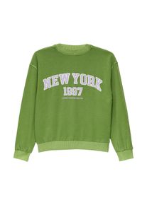 Sweatshirt s.Oliver JUNIOR, M&auml;dchen, Gr. L (158/164), gr&uuml;n (olive gr&uuml;n), Web, Obermaterial: 90% Baumwolle, 10% Polyester, bedruckt, washed, oversize h&uuml;ftbedeckend, Rundhals, B&uuml;ndchen, Sweatshirts Sweatshirt, mit Waschung und Frontprint