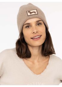 Beanie Zwillingsherz "Dog Patch", Damen, beige (taupe), Strick, Obermaterial: 55% Polyacryl, 30% Viskose, 15% Wolle, M&uuml;tzen Beanie, mit s&uuml;&szlig;em Dackelmotiv und Wollanteil
