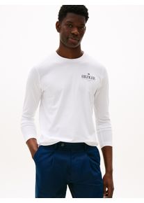 Longsleeve Tommy Hilfiger "HILFIGER STACK LS TEE", Herren, Gr. XL, wei&szlig;, Single Jersey, Obermaterial: 100% Baumwolle, h&uuml;ftbedeckend, Rundhals, Shirts Longsleeve, Kontrastfarbener Print auf der Brust