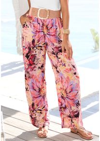 Palazzohose Lascana, Damen, Gr. 46, N-Gr, pink (pink bedruckt), Web, Obermaterial: 100% Viskose, bedruckt, figurumspielend bodenlang, Hosen Palazzohose, mit Alloverprint, Topseller