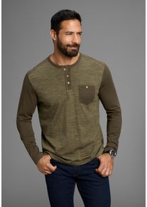 Longsleeve Arizona, Herren, Gr. S (44/46), gr&uuml;n (khaki), Single Jersey, Obermaterial: 100% Baumwolle, meliert, regular fit, Rundhals, Shirts Longsleeve, Langarm, melierte Optik, Rundhalsausschnitt mit Knopfleiste, Topseller