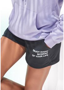 Sweatshorts Buffalo, Damen, Gr. 44/46, N-Gr, schwarz, angeraute Sweatware, Obermaterial: 60% Baumwolle, 40% Polyester, unifarben, bequem kurz, Hosen Sweatshorts, mit Statement Druck, Loungewear