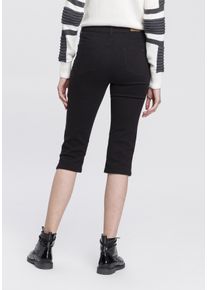 Caprijeans Arizona "mit Schlitz am Saum", Damen, Gr. 46, N-Gr, schwarz (schwarz schwarz), Denim/Jeans, Obermaterial: 98% Baumwolle, 2% Elasthan, unifarben, Basic, schmal, Jeans Caprijeans, schmale Passform, mit stylischen Nieten, hohe Taille