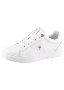 Sneaker Tommy Hilfiger "ESSENTIAL ELEVATED COURT SNEAKER", Damen, Gr. 40, wei&szlig;, Leder, unifarben, Schuhe Sneaker, Freizeitschuh, Halbschuh, Schn&uuml;rschuh mit TH-Schmuckelement