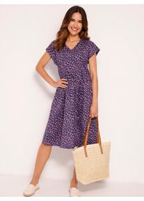 Sommerkleid "Sommerkleid", Damen, Gr. 44/46, Normalgr&ouml;&szlig;en, lila (violett, marine, bedruckt), 100% Baumwolle, gemustert, mehrfarbig, lang, V-Ausschnitt, Kleider Sommerkleid