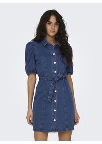 Jeanskleid Only "ONLVIBBE SS BELT DNM DRESS NOOS", Damen, Gr. S, N-Gr, blau (medium blau denim), Denim/Jeans, Obermaterial: 98% Baumwolle, 2% Elasthan, unifarben, regular fit, Rundhals, elastischer Bund, Kleider Jeanskleid