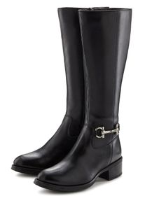 Stiefel Lascana "Stiefelette", Damen, Gr. 39, blau (schwarz), Obermaterial: 100% Rindsleder. Decksohle: 100% Schafsleder. Futter: 100% Textilmaterial. Laufsohle: 100% Synthetik, unifarben, Schuhe Stiefel, aus Leder mit Langschaft