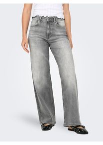 High-waist-Jeans Only "ONLMADISON BLUSH HW WID DNM REA0938 NOOS", Damen, Gr. S (36), L&auml;nge 32, blau (light grau denim), Denim/Jeans, Obermaterial: 82% Baumwolle, 16% Polyester, 2% Elasthan, unifarben, Jeans High-waist-Jeans