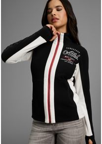 Fleecejacke Kangaroos, Damen, Gr. 48/50, schwarz (schwarz, with wei&szlig;), Fleece, Obermaterial: 100% Polyester, bedruckt, bestickt, gemustert, kontrastfarbene Details, mehrfarbig, unifarben mit Farbeinsatz, bequem h&uuml;ftbedeckend, ohne Ausschnitt, eingesetzt B&uuml;ndchen mit Daumenl&ouml;chern, Jacken Fleecejacke, f&uuml;r kalte Tage, schnelltrocknend, w&auml;rmend, figurbetonter Schnitt, Topseller