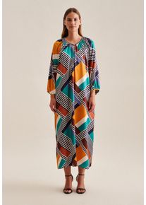 Sommerkleid Seidensticker "Schwarze Rose", Damen, Gr. L40, Normalgr&ouml;&szlig;en, blau (dunkelblau), 100% Viskose, gemustert, regular fit, Rundhals, Kleider Sommerkleid, 3/4-Arm Rundhals Geometrische Muster