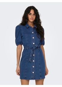 Jeanskleid Only "ONLVIBBE SS BELT DNM DRESS NOOS", Damen, Gr. XS, N-Gr, blau (medium blau denim), Denim/Jeans, Obermaterial: 98% Baumwolle, 2% Elasthan, unifarben, regular fit, Rundhals, elastischer Bund, Kleider Jeanskleid