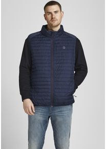 Jack & Jones PlusSize Steppweste "MULTI mit Stehkragen und normaler Form", Herren, Gr. XXL, blau (navy blazer), Web, Obermaterial: 100% Polyester, JACK & JONES PLUSSIZE, unifarben, regular fit normal, Westen Steppweste, unifarben, modisch, regular fit, Polyester, Stehkragen