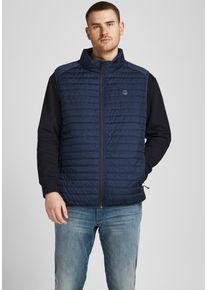 Jack & Jones PlusSize Steppweste "MULTI mit Stehkragen und normaler Form", Herren, Gr. 3XL, blau (navy blazer), Web, Obermaterial: 100% Polyester, JACK & JONES PLUSSIZE, unifarben, regular fit normal, Westen Steppweste, unifarben, modisch, regular fit, Polyester, Stehkragen