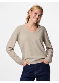 V-Ausschnitt-Pullover Pieces "PCBREE LS V-NECK KNIT NOOS BC", Damen, Gr. XL, crockery detail:melange, Strick, Obermaterial: 80% Polyester, 20% Nylon, meliert, regular fit normal, V-Ausschnitt, Pullover V-Ausschnitt-Pullover