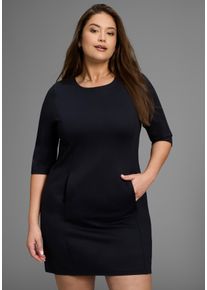 Jerseykleid LAURA SCOTT CURVE, Damen, Gr. 50, N-Gr, schwarz, Jersey, Obermaterial: 65% Viskose, 30% Polyamid, 5% Polyester, unifarben, Basic, A-Linie kniefrei, Rundhals, Kleider Jerseykleid, mit 3/4-&Auml;rmeln aus schmeichelnder Milano Rippe - GROSSE GR&Ouml;SSE