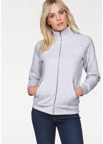 Sweatjacke Fruit of the Loom "Lady-Fit Premium Sweat Jacket", Damen, Gr. XXL (44), grau (hellgrau, meliert), angeraute Sweatware, Obermaterial: 70% Baumwolle, 30% Polyester, meliert, Basic, figurbetont h&uuml;ftbedeckend, Rundhals, Raglan&auml;rmel angesetztes B&uuml;ndchen, Sweatjacken Sweatjacke, mit Rei&szlig;verschluss, Topseller