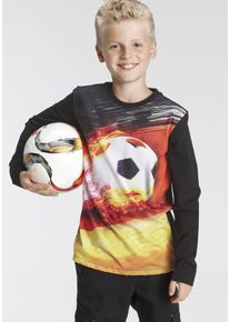 Langarmshirt Kidsworld "FUSSBALL", Jungen, Gr. 176/182, schwarz, Single Jersey, Obermaterial: 100% Baumwolle. Obermaterial Vorderteil: 100% Polyester, bedruckt, Basic, Rundhals, Shirts Langarmshirt, Langarm, Basic-Passform, bedruckt, Rundhalsausschnitt