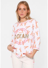 Longsleeve Zwillingsherz "Shirt "Ocean Sandy Soul", Damen, Gr. S/M, orange, Web, Obermaterial: 50% Baumwolle, 50% Polyester, regular fit normal, Rundhals, eingefasste Kante, Shirts Longsleeve, 3/4-Arm, Pailletten, Kontrastn&auml;hte, Schriftz&uuml;ge, Rundhalsausschnitt