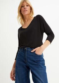Oversize-Shirt bonprix "Oversized-Shirt aus flie&szlig;ender Viskose", Damen, Gr. 40/42 (M), schwarz, Obermaterial: 95% Viskose, 5% Elasthan, bequem, Shirts Oversize-Shirt, weite Passform, 3/4-&Auml;rmel, weiter Ausschnitt, aus Viskose