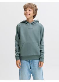Jack & Jones Kapuzensweatshirt JACK & JONES JUNIOR "JJKENJI SWEAT HOOD JNR", Jungen, Gr. 140, stormy weather, angeraute Sweatware, Obermaterial: 70% Baumwolle, 30% Polyester, unifarben, relaxed fit normal, Rippb&uuml;ndchen, Sweatshirts Kapuzensweatshirt