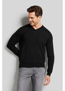 Rundhalspullover Bugatti, Herren, Gr. XL, schwarz, 100% Wolle, regular fit, V-Ausschnitt, Rippb&uuml;ndchen, Pullover Rundhalspullover, aus feiner Merinowolle