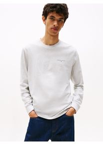 Langarmshirt Tommy Jeans "TJM SLIM CHEST LINEAR LS TEE EXT", Herren, Gr. M, grau (lt grau htr), Single Jersey, Obermaterial: 100% Baumwolle, regular fit normal, Rundhals, eingesetzt Rippb&uuml;ndchen, Shirts Langarmshirt, Mit Rundhalsausschnitt