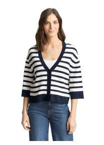 Cardigan Tom Tailor, Damen, Gr. M, wei&szlig; sky blau knit stripe, Strick, Obermaterial: 85% Viskose, 15% sonstige Fasern, gestreift, loose fit normal, V-Ausschnitt, Strickjacken Cardigan, mit Streifen Muster