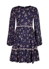 Sommerkleid happy girls, M&auml;dchen, Gr. 110, N-Gr, blau (navy), Web, Obermaterial: 100% Viskose. Futter: 100% Baumwolle, bedruckt, gebl&uuml;mt, regular fit ca. Mitte Wade, Rundhals, Kleider Sommerkleid, im wundersch&ouml;nen Bl&uuml;ten-Allover und mit Rei&szlig;verschluss im R&uuml;cken