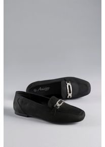 Loafer ANISTON SHOES, Damen, Gr. 36, schwarz, Textil, Veloursleder, Schuhe Loafer, Slipper, Schlupfschuh, Flat, Schmuckspange - NEUE KOLLEKTION