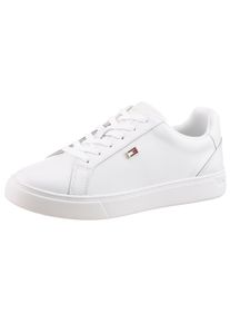Sneaker Tommy Hilfiger "FLAG COURT SNEAKER", Damen, Gr. 40, wei&szlig;, Leder, unifarben, Schuhe Sneaker, Schn&uuml;rschuh, Halbschuh, Freizeitschuh mit edlem TH-Logoemblem, Topseller