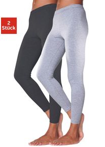Leggings Vivance ACTIVE, Damen, Gr. 44/46, N-Gr, grau (hellgrau, schwarz), Single Jersey, Graumeliert (Obermaterial): 60% Baumwolle, 35% Polyester, 5% Elasthan. Obermaterial: 95% Baumwolle, 5% Elasthan, meliert, unifarben, Basic, Basic lang, Hosen Leggings, mit Gummibund, Loungewear