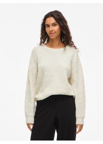 Strickpullover Vila "VilaSSIA O-NECK L/S CABEL KNIT TOP -NOOS", Damen, Gr. M, birch, Strick, Obermaterial: 80% Polyester, 17% Polyamid, 3% Elasthan, unifarben, regular fit h&uuml;ftbedeckend, Rundhals, Pullover Strickpullover