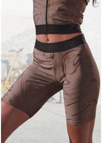 active by Lascana Funktionsshorts LASCANA ACTIVE, Damen, Gr. L (44/46), N-Gr, braun (braun, kupferfarben), Obermaterial: 85% Polyester, 15% Elasthan, bedruckt, gemustert, gl&auml;nzend, eng ca. Mitte Oberschenkel, Hosen Funktionsshorts, mit gl&auml;nzendem 3D Schriftzug auf dem Bund