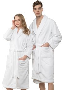 Bademantel HAMMETEX "Bademantel unisex, ultraweicher & flauschiger Fleecemantel" Gr. M, wei&szlig;, L:126cm, Fleece, Hausm&auml;ntel, Bademantel, ideal f&uuml;r Sauna & Spa, Hotelbademantel, Morgenmantel