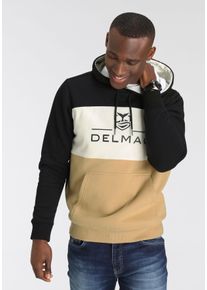 Kapuzensweatshirt DELMAO, Herren, Gr. L (52/54), schwarz (schwarz, sand), angeraute Sweatware, Obermaterial: 60% Baumwolle, 40% Polyester. Kapuzenfutter: 60% Baumwolle, 40% Polyester, bedruckt, normal, Rippb&uuml;ndchen, Sweatshirts Kapuzensweatshirt, Langarm, lockere Passform, Colourblocking-Optik, mit Kapuze