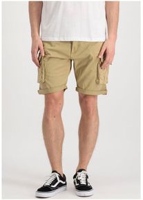 Cargoshorts Alpha Industries "Crew Short", Herren, Gr. 28, N-Gr, beige (sand), Web, Obermaterial: 98% Baumwolle, 2% Elasthan, unifarben, slim fit kniefrei, Hosen Cargoshorts