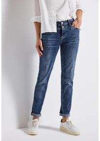 Regular-fit-Jeans Street One "Style Jane", Damen, Gr. 27, L&auml;nge 28, blau (mid blau random washed), Denim/Jeans, Obermaterial: 82% Baumwolle, 15% Polyester, 3% Elasthan, unifarben, regular fit kn&ouml;chellang, Jeans Regular-fit-Jeans, im Five-Pocket Style