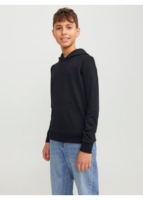 Jack & Jones Kapuzensweatshirt JACK & JONES JUNIOR "JJEBRADLEY SWEAT HOOD NOOS JNR", Jungen, Gr. 128, schwarz, angeraute Sweatware, Obermaterial: 61% Polyester, 39% Baumwolle, unifarben, Basic, regular fit normal, Rundhals, Rippb&uuml;ndchen, Sweatshirts Kapuzensweatshirt