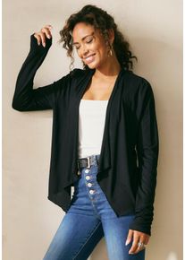 Shirtjacke Lascana, Damen, Gr. 40/42, schwarz, Jersey, Obermaterial: 100% Viskose, normal h&uuml;ftlang, ohne Ausschnitt, Shirts Shirtjacke, in offener Form, Strickjacke aus Jersey, Sommerjacke, Cardigan, Topseller